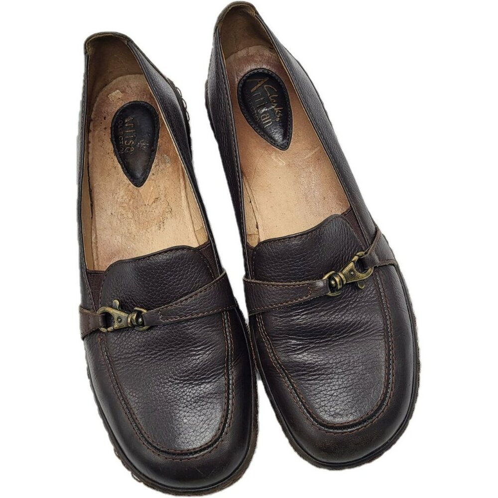 Clarks Artisan Women's Brown Leather Penny Loafer Slip-On Shoes 8.5 Narrow